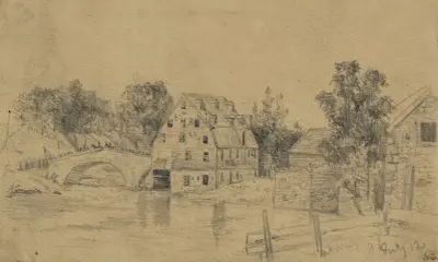 Das 6. Korps (General Sedgwick) überquert die Brücke bei Funkstown (Antietam Creek) auf der Verfolgung von General Lees Truppen nach Gettysburg von Edwin Forbes