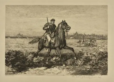 Kavalleriets framryckning i skärmytslingslinje av Edwin Forbes