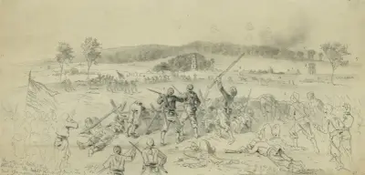 Slaget vid Antietam – Burnside 9:e kårs anfall på sydstatsarméns högra flank av Edwin Forbes