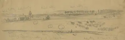 Slaget vid Gettysburg. Attack mot tredje kåren, general Daniel E. Sickles, av general Longstreets kår av Edwin Forbes