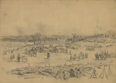Die Schlacht von Spotsylvania – Blick über das Feld vom Zentrum der Stellung von Edwin Forbes