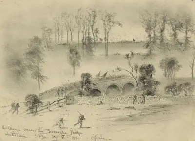 Anfallet över Burnside Bridge–Antietam av Edwin Forbes