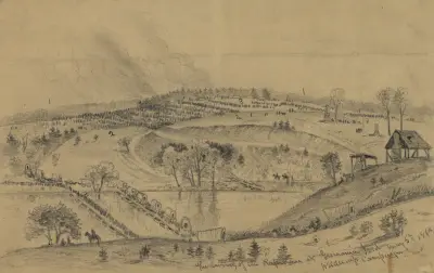 Övergången av Rapidan vid Germanna Ford, 5 maj 1864 – Wildernessfälttåget av Edwin Forbes