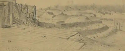 The defenses of Manassas on the Orange and Alex. R.R. north of the station, looking S.E. av Edwin Forbes