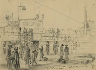 Der Regierungsdampfer Wilson Small bei Acquia Creek, 12. März 1863 von Edwin Forbes