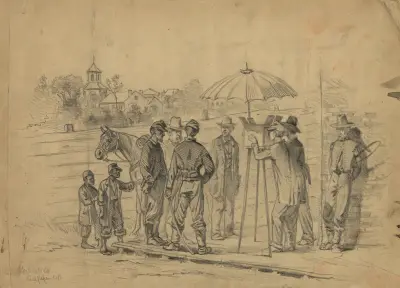 Der Schausteller im Lager – Eine Szene in den Straßen von Culpepper von Edwin Forbes