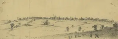 Staden Warrenton, Va., från öster av Edwin Forbes
