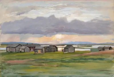 Rakennuksia rannalla (Muonio) av Eero Järnefelt