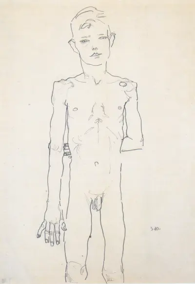Akt eines stehenden Knaben av Egon Schiele