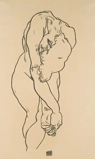 Bending Woman With Head Bowed And Crossed Hands av Egon Schiele