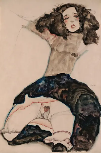 Black-Haired Girl with Lifted Skirt av Egon Schiele