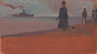 Dampfer vom Strand aus gesehen av Egon Schiele