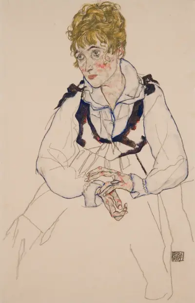 Die Frau des Künstlers, sitzend Edith Schiele av Egon Schiele