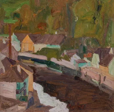 Dorf am Fluss II av Egon Schiele