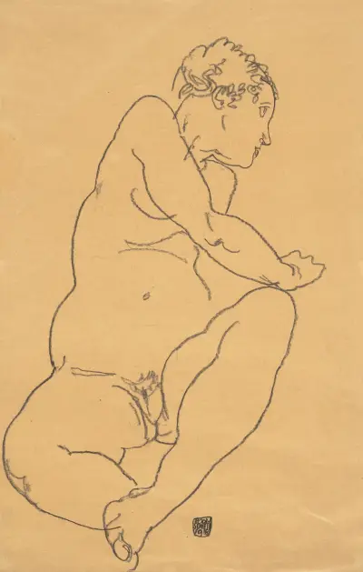 Female Nude Bending to the Left av Egon Schiele
