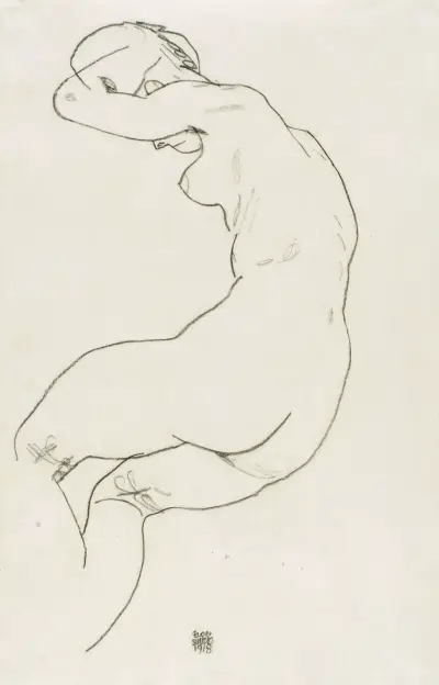 Gebeugter Frauenakt (Female Nude, Bending Over) av Egon Schiele