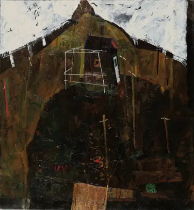 Landscape with raven av Egon Schiele