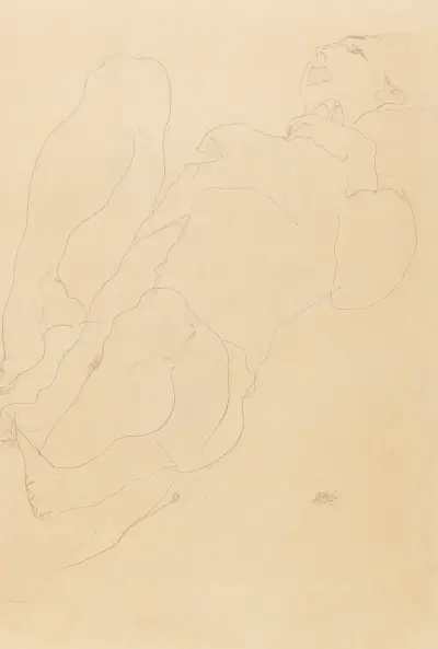 Liegender Akt mit erhobenen Beinen av Egon Schiele