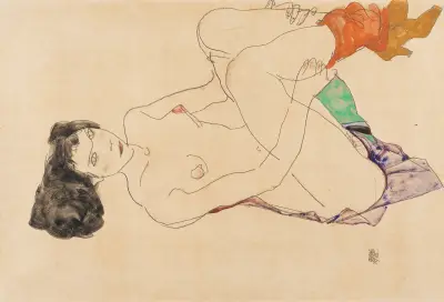 Liegender weiblicher Akt mit angezogenen Beinen av Egon Schiele