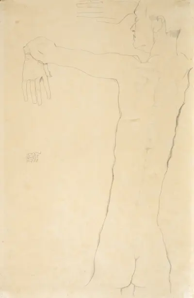Nude Man with Raised Arms av Egon Schiele