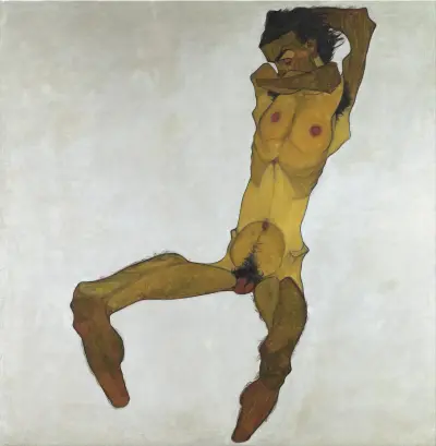 Seated Male Nude (Self-Portrait) av Egon Schiele
