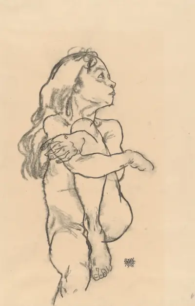 Seated Nude Girl Clasping Her Left Knee av Egon Schiele