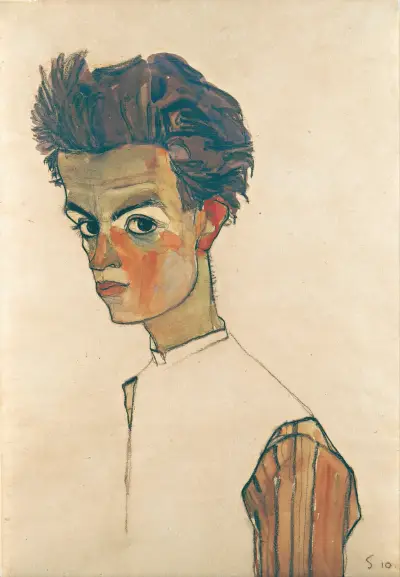 Self-Portrait with Striped Shirt av Egon Schiele