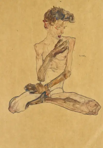 Sitzender Junge (Seated Boy) av Egon Schiele