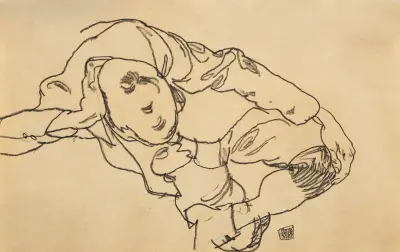 Sitzender Knabe, Draufsicht av Egon Schiele