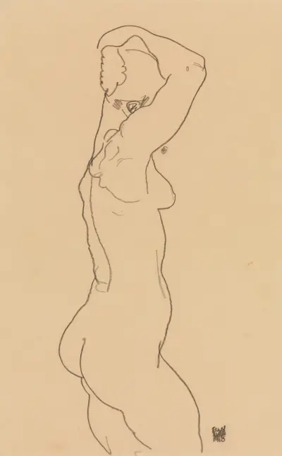 Standing Nude, Facing Right av Egon Schiele