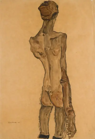 Stehender Männlicher Rückenakt (Standing Male Nude, Back View) av Egon Schiele