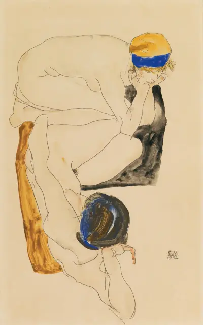 Two Reclining Figures av Egon Schiele