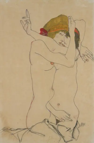 Two Women Embracing av Egon Schiele