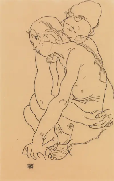 Woman and Girl Embracing av Egon Schiele