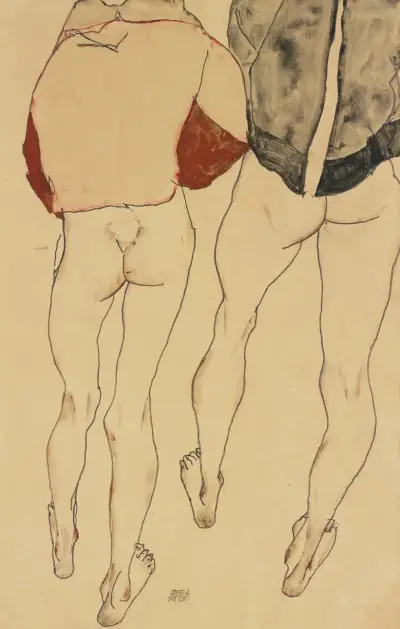 Zwei Stehende Weibliche Halbakte (Two Standing Semi-Nude Females) av Egon Schiele