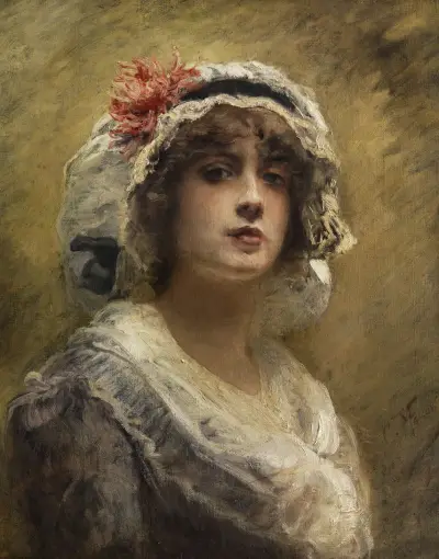 Bildnis eines jungen Mädchens mit weißer Tuchhaube av Konstantin Egorovich Makovsky