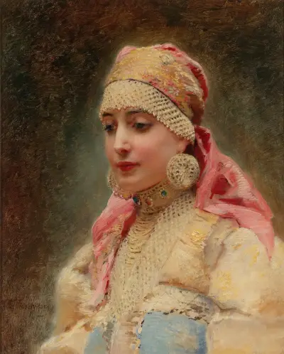 Portrait Of A Boyarina av Konstantin Egorovich Makovsky