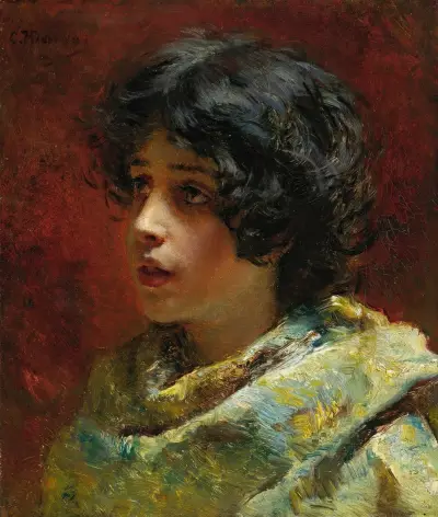 Portrait Of A Young Girl av Konstantin Egorovich Makovsky