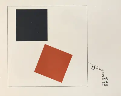 Suprematisk utveckling av två kvadrater i 6 konstruktioner, pl. 7 av El Lissitzky