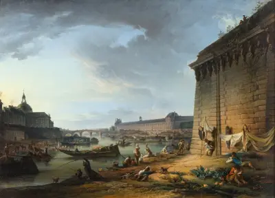 Utsikt över Paris från kajen under Pont Neuf av Elias Martin
