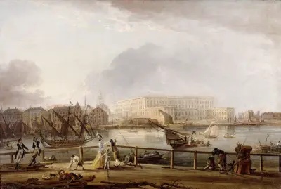 Vy över Stockholms slott från Skeppsholmsbron av Elias Martin