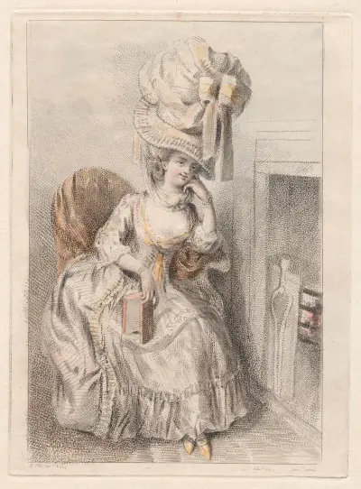 Ung kvinna vid en eld som läser en bok av Elias Martin