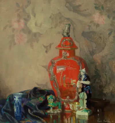 Still Life with Red Urn and Asian Figurines av Emil Carlsen