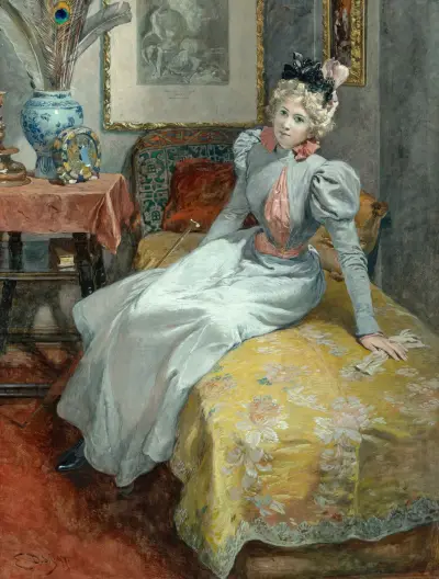 Elegant dam på en soffa av Emil Doepler