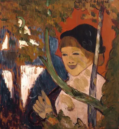 Bretonsk flicka med rött paraply av Emile Bernard
