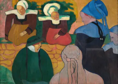Breton Women At A Wall av Emile Bernard