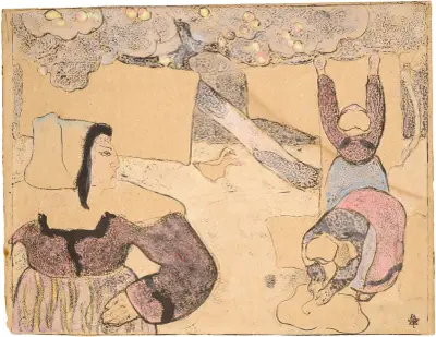 Bretagnisk kvinna som hänger tvätt, blad ur Bretonnerie av Emile Bernard