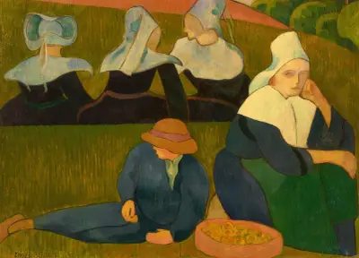 Bretonskt motiv (bretonska kvinnor på en äng) av Emile Bernard