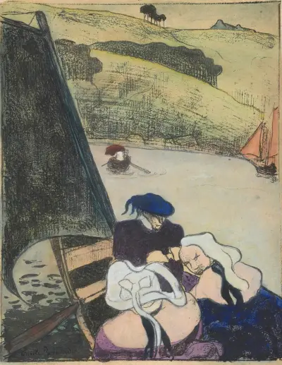 Bretons i en färja av Emile Bernard