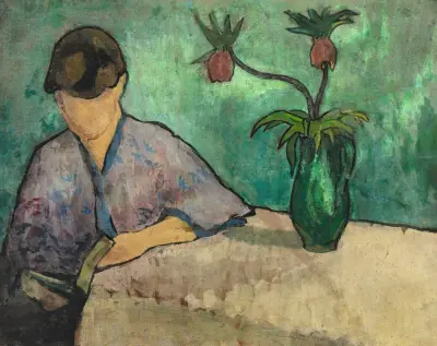 Ung kvinna läsande i kimono av Emile Bernard